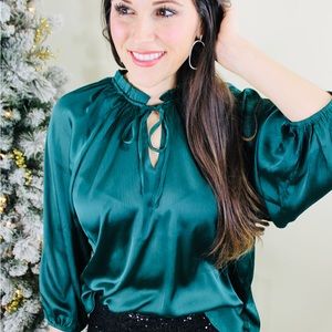 hunter green satin tie top
